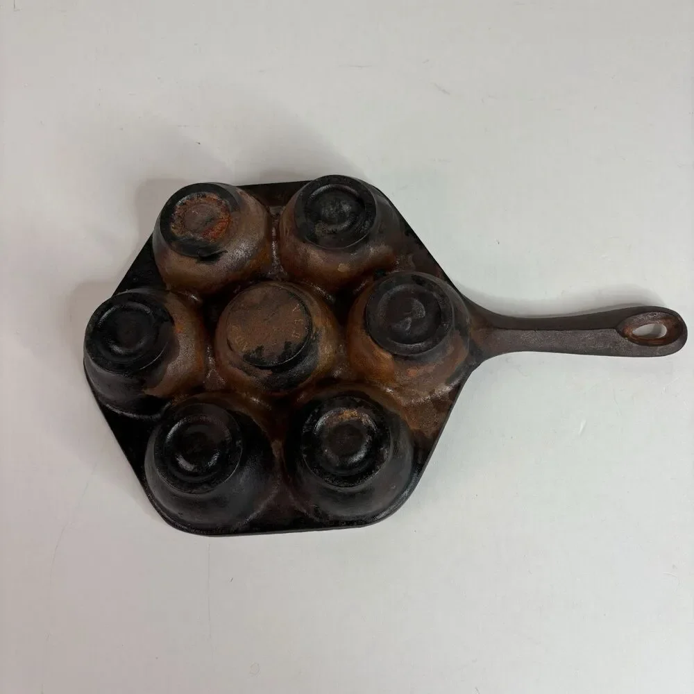 Vintage Aebleskiber Cast Iron Pan, 8” Pan With 7 2” Holes Danish Pancake Pan